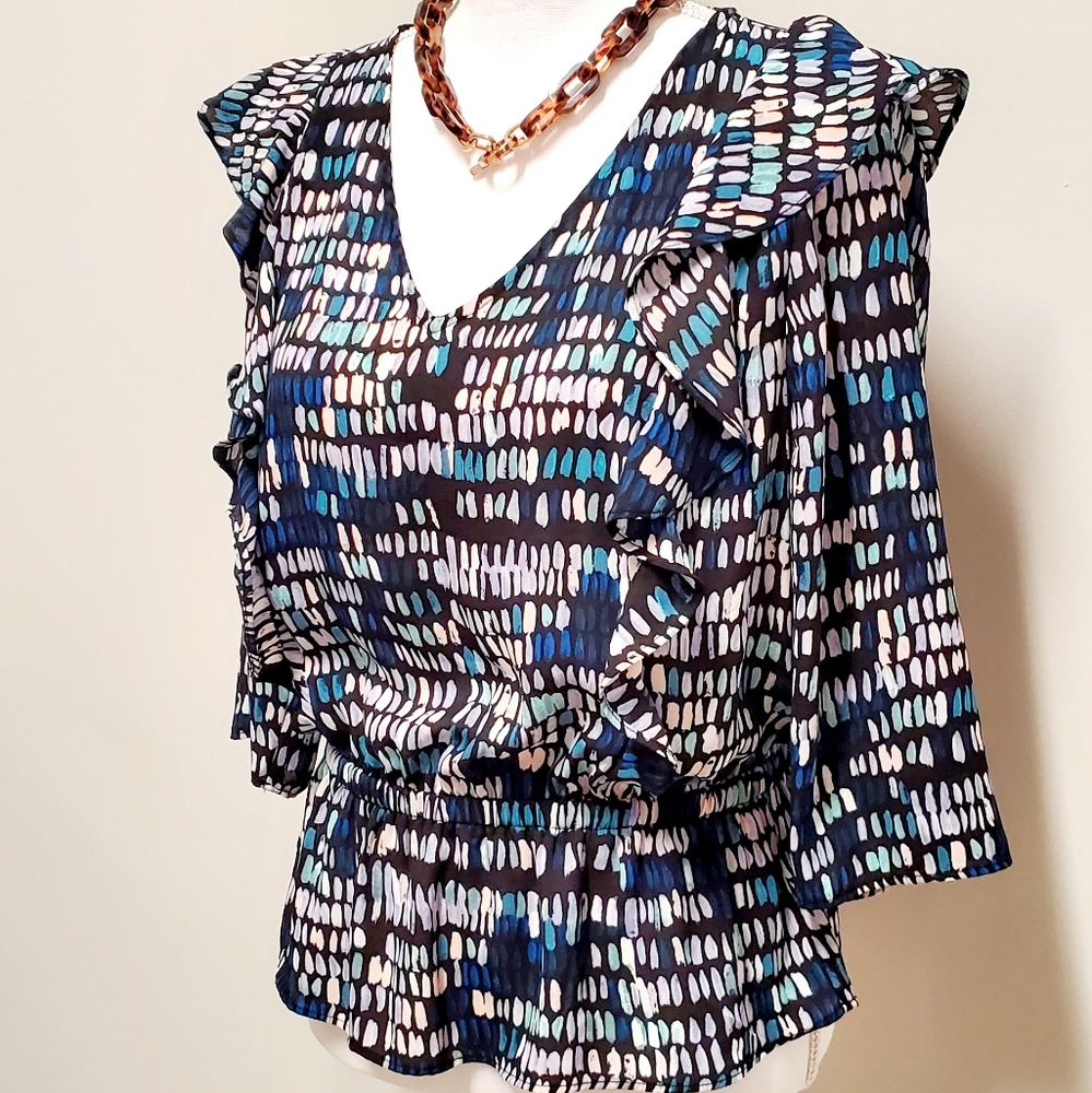 [The Limited] Ruffle Front Abstract Blouse - Picture 2 of 8